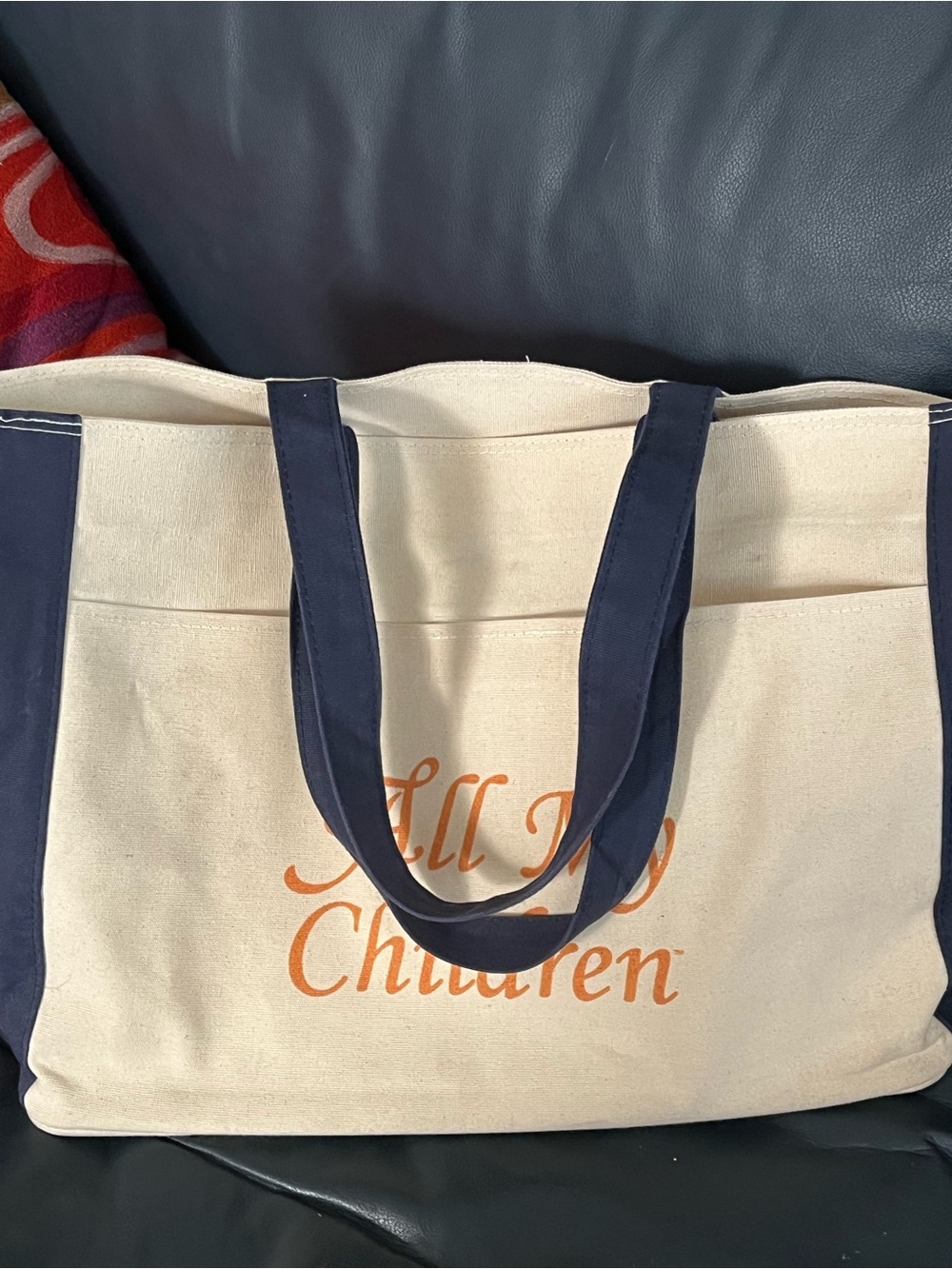 All My Children Canvas Tote Bag in Cream with Navy Soap Opera